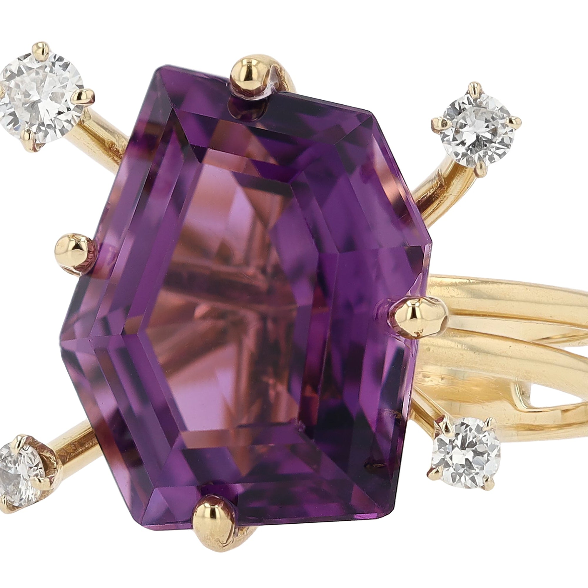 Vintage Modernist Amethyst and Diamond Cocktail Ring