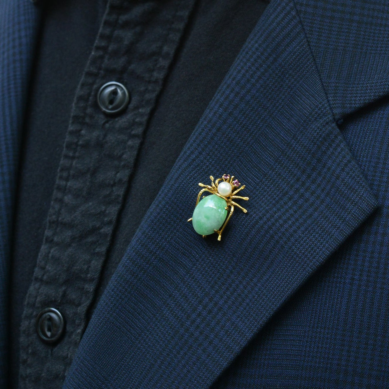 Vintage Natural Jade Spider 14k Gold Pin-Pendant Brooch