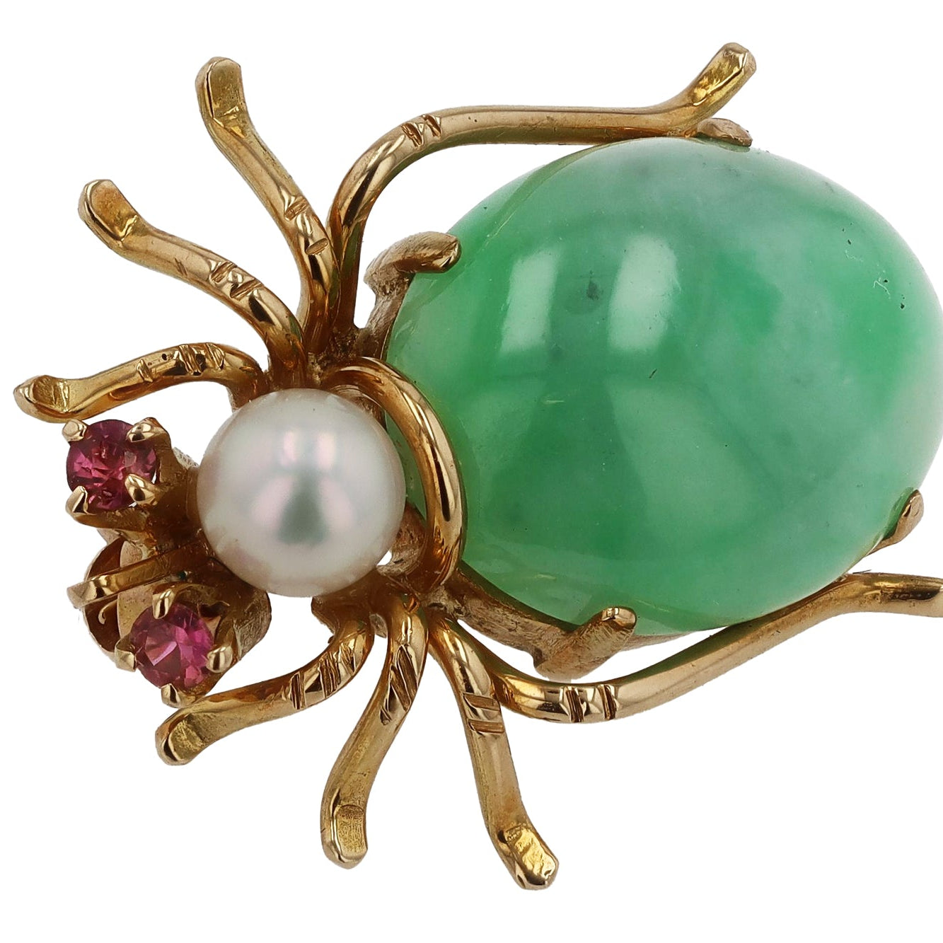 Vintage Natural Jade Spider 14k Gold Pin-Pendant Brooch
