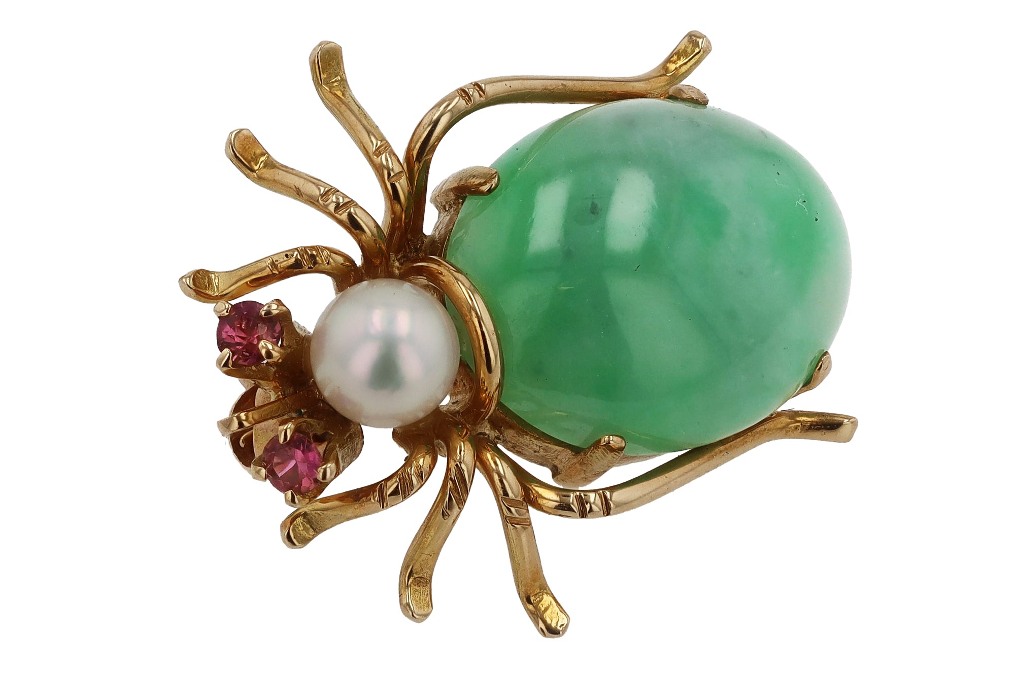 Vintage Natural Jade Spider 14k Gold Pin-Pendant Brooch