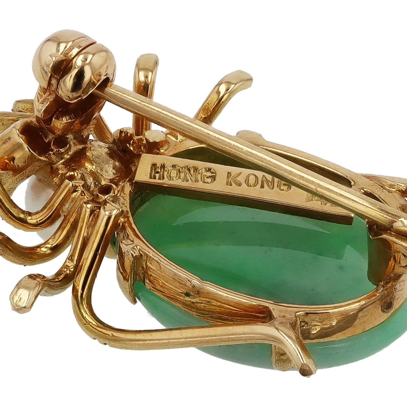 Vintage Natural Jade Spider 14k Gold Pin-Pendant Brooch