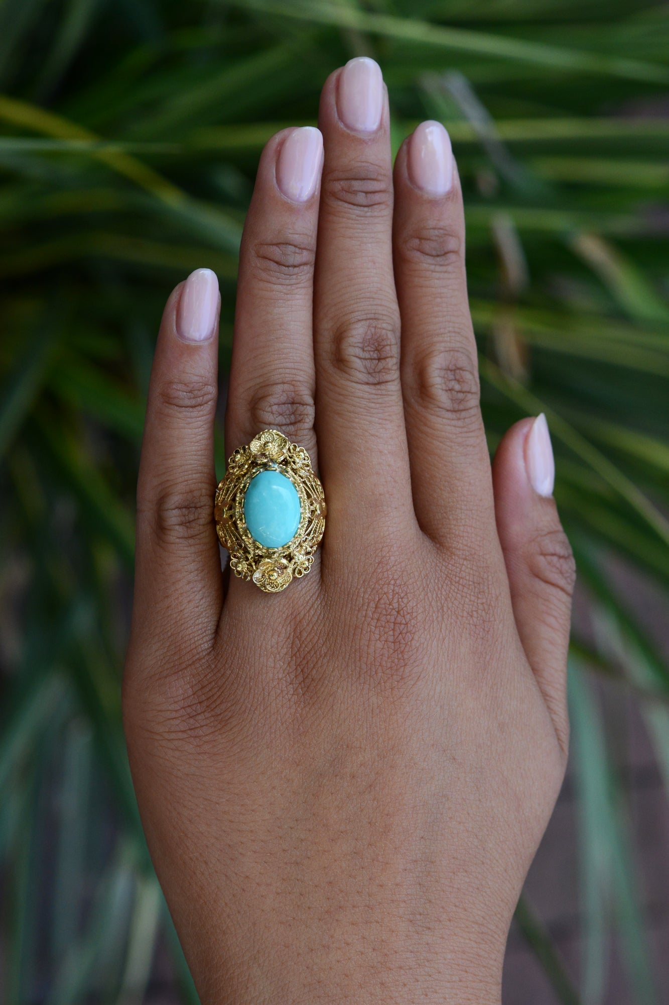 Vintage Persian Turquoise Yellow Gold Cocktail Ring
