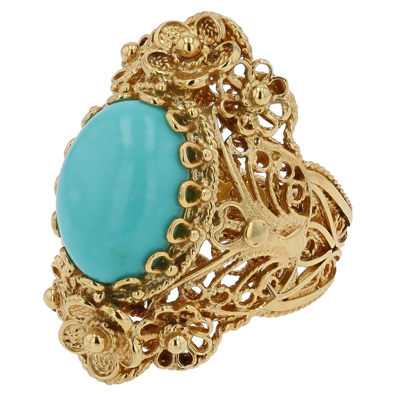 Vintage Persian Turquoise Yellow Gold Cocktail Ring