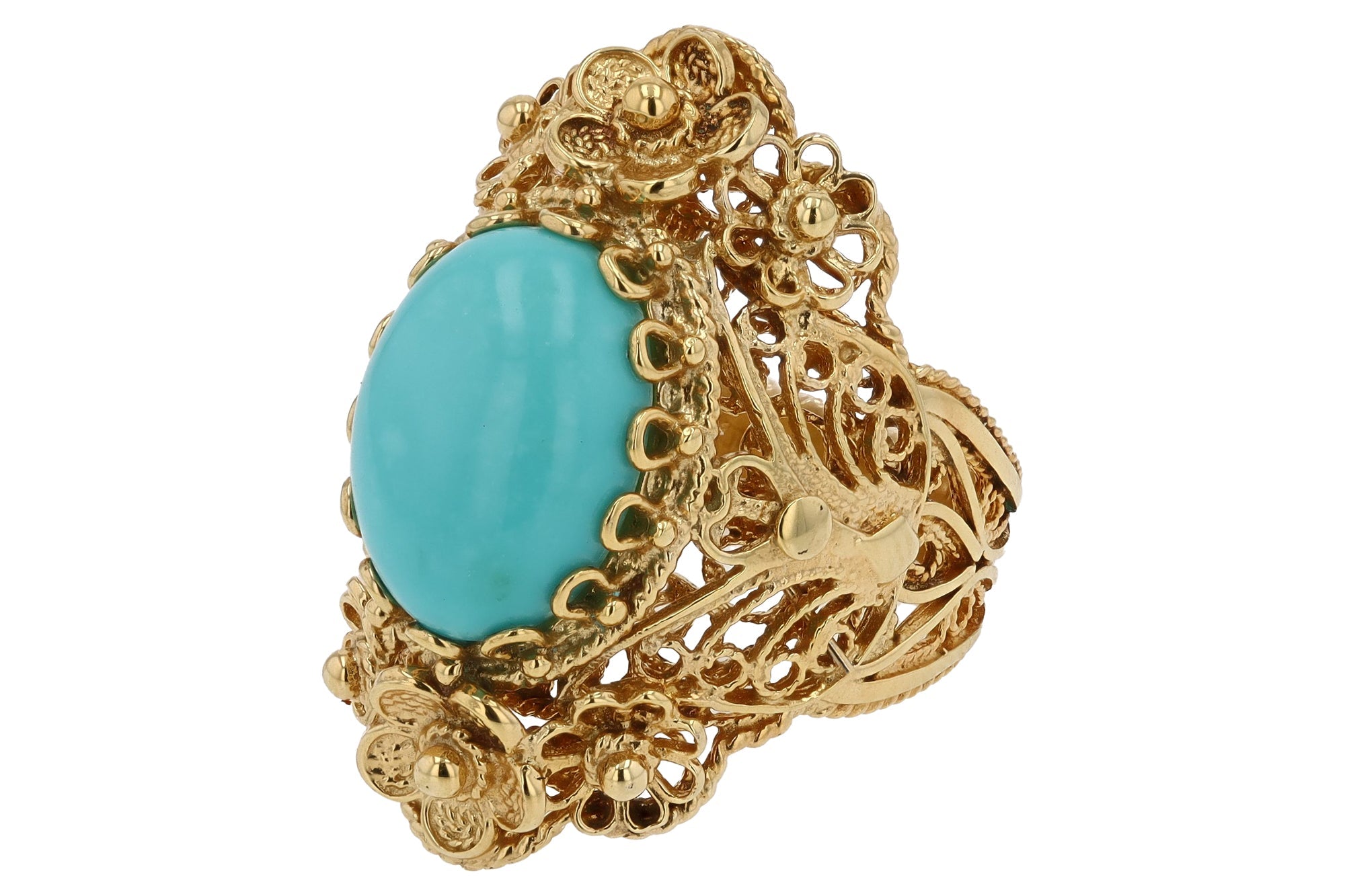 Vintage Persian Turquoise Yellow Gold Cocktail Ring