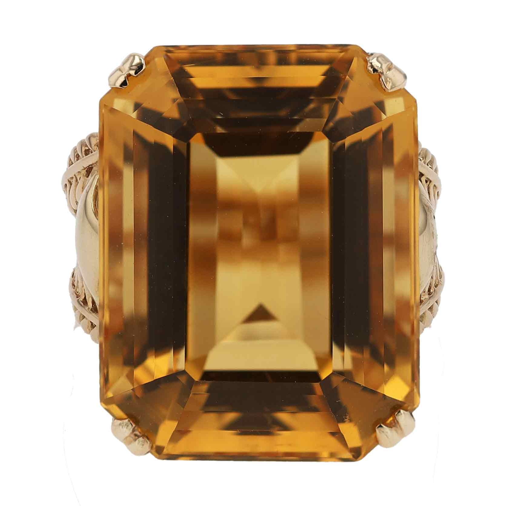Vintage Retro 1940s 21 Carat Citrine Cocktail Ring