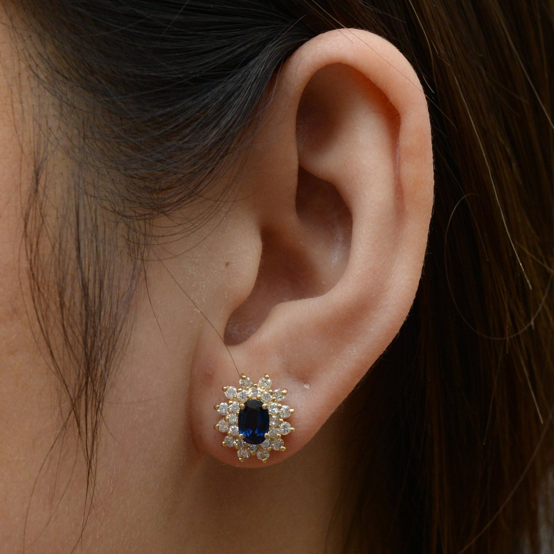Vintage Sapphire & Diamond Cluster Stud Earrings