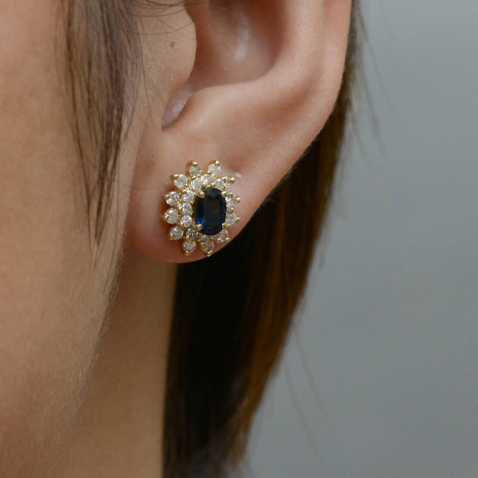 Vintage Sapphire & Diamond Cluster Stud Earrings