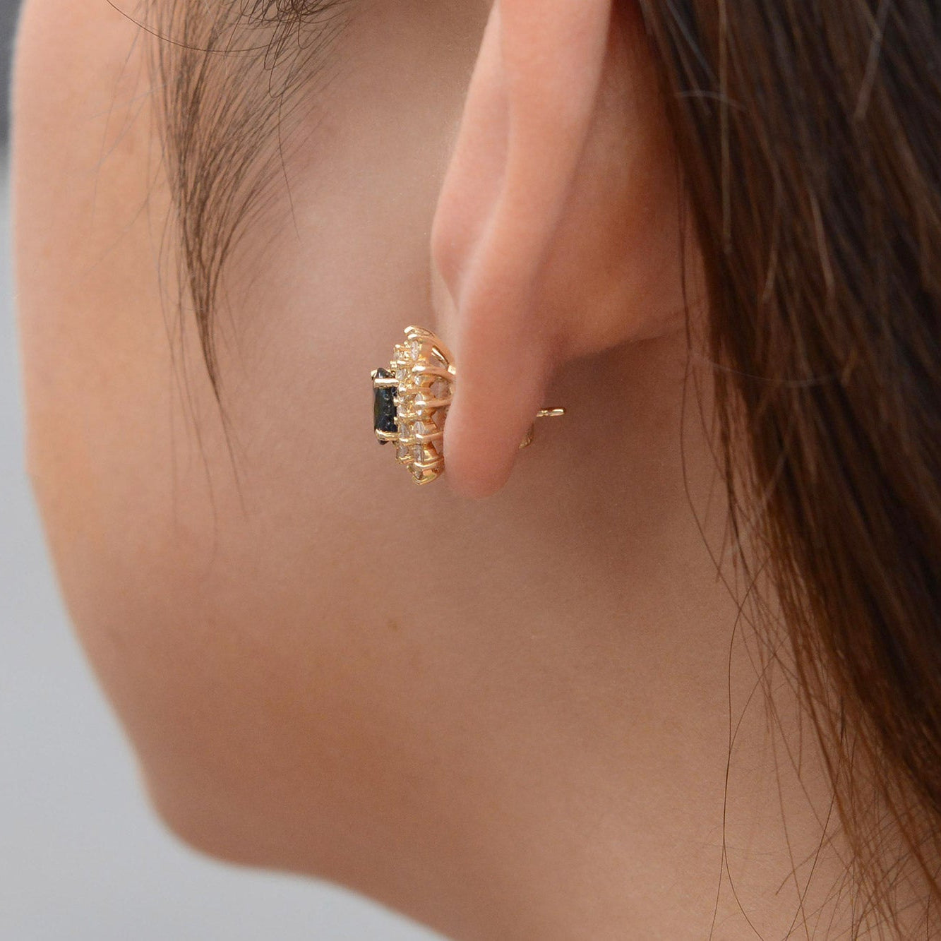 Vintage Sapphire & Diamond Cluster Stud Earrings