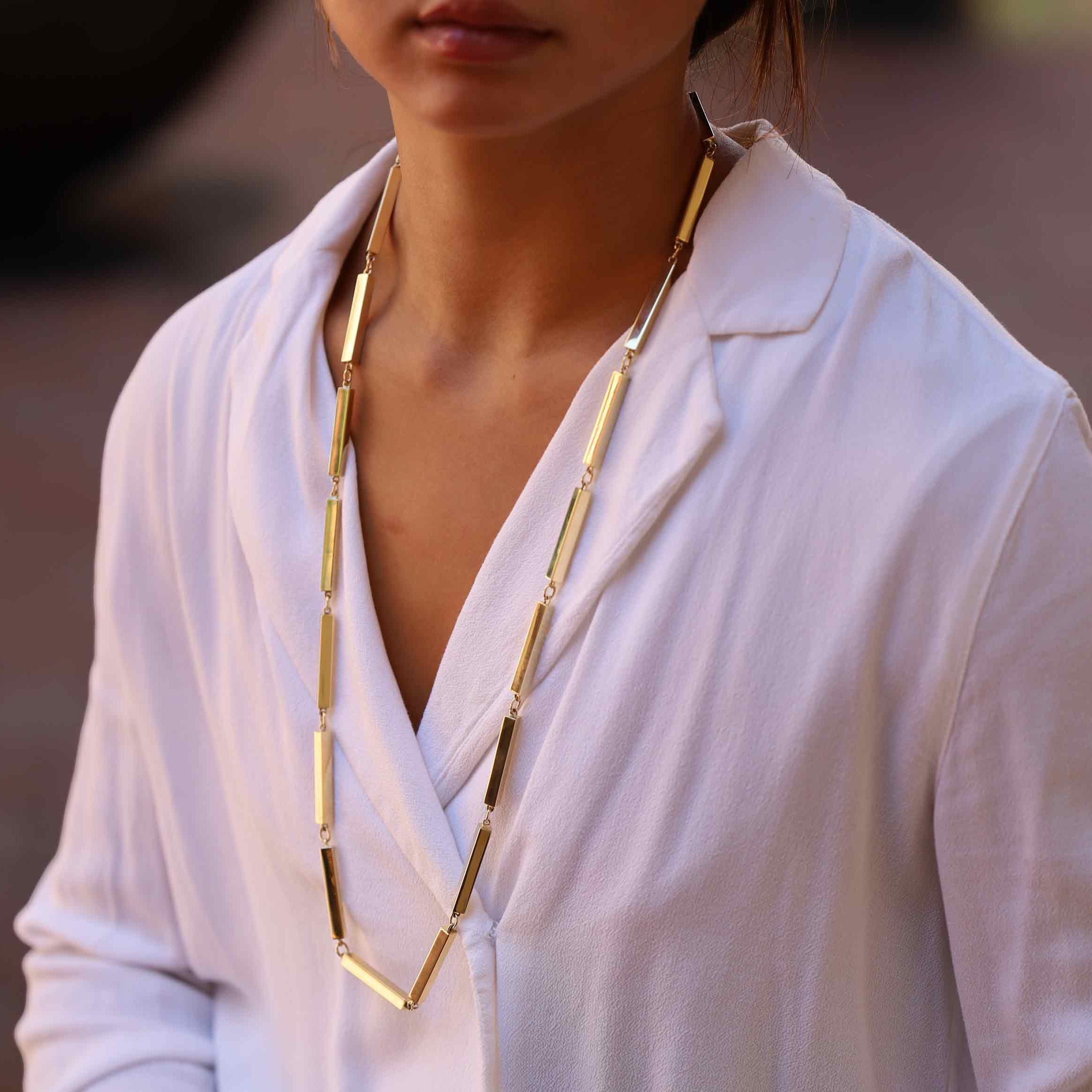 Vintage Signed Tiffany & Co 18k Yellow Gold Long Rectangular Link Necklace