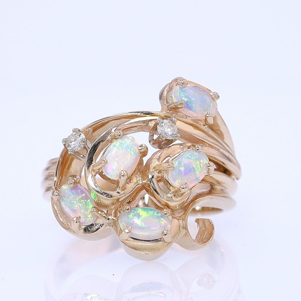 Vintage Swirling Opal & Diamond Cocktail Ring
