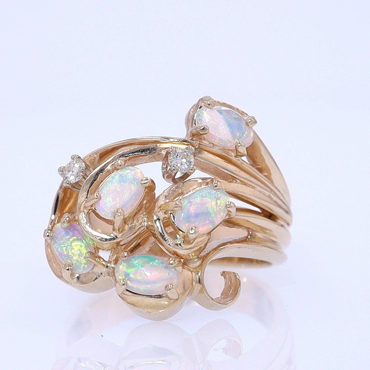 Vintage Swirling Opal & Diamond Cocktail Ring