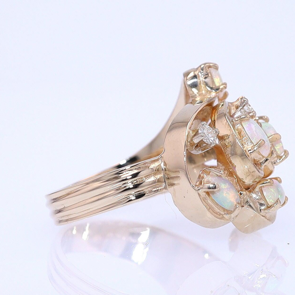Vintage Swirling Opal & Diamond Cocktail Ring