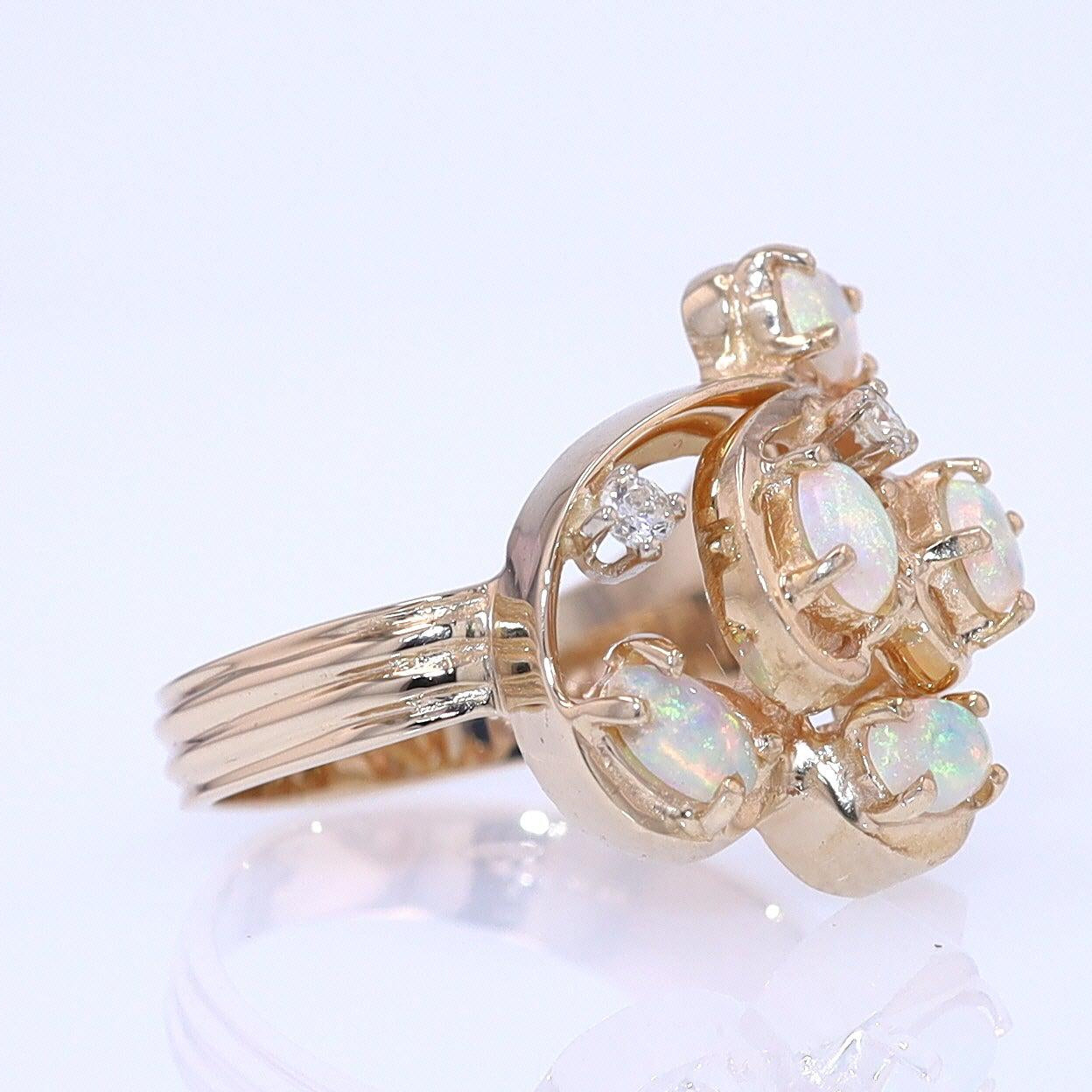 Vintage Swirling Opal & Diamond Cocktail Ring