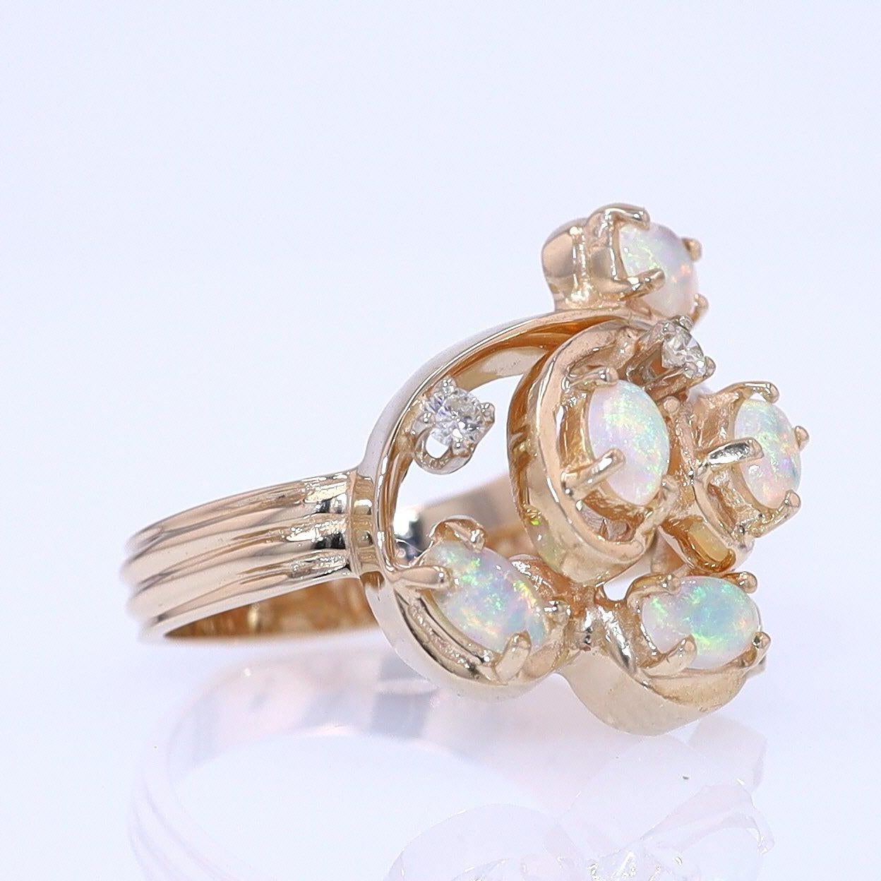 Vintage Swirling Opal & Diamond Cocktail Ring
