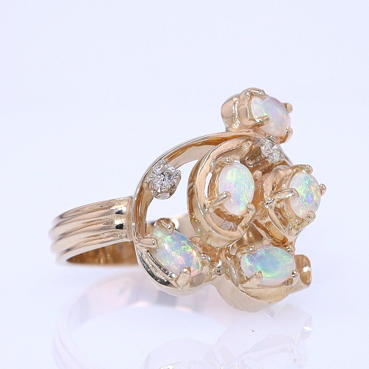Vintage Swirling Opal & Diamond Cocktail Ring