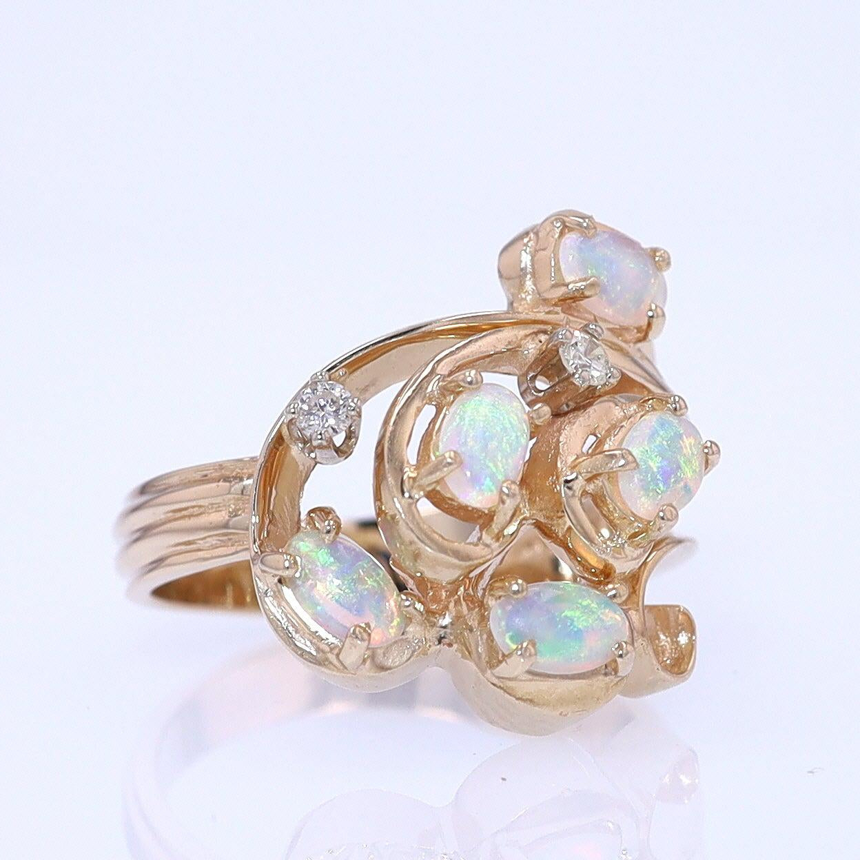 Vintage Swirling Opal & Diamond Cocktail Ring