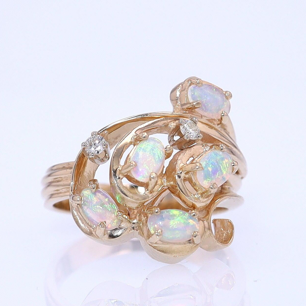 Vintage Swirling Opal & Diamond Cocktail Ring