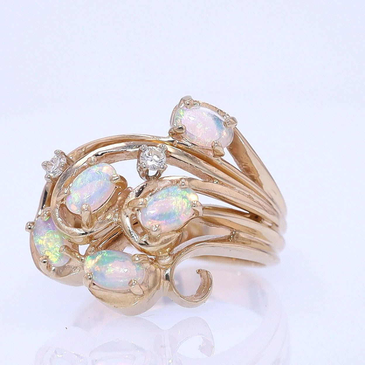 Vintage Swirling Opal & Diamond Cocktail Ring
