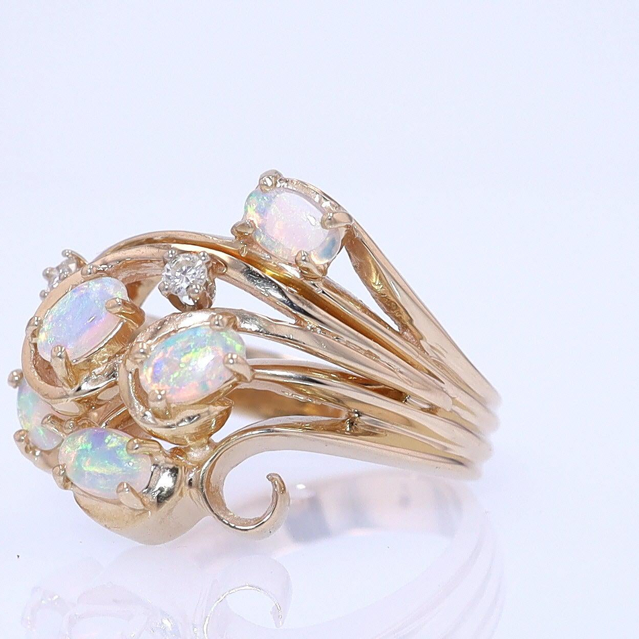 Vintage Swirling Opal & Diamond Cocktail Ring