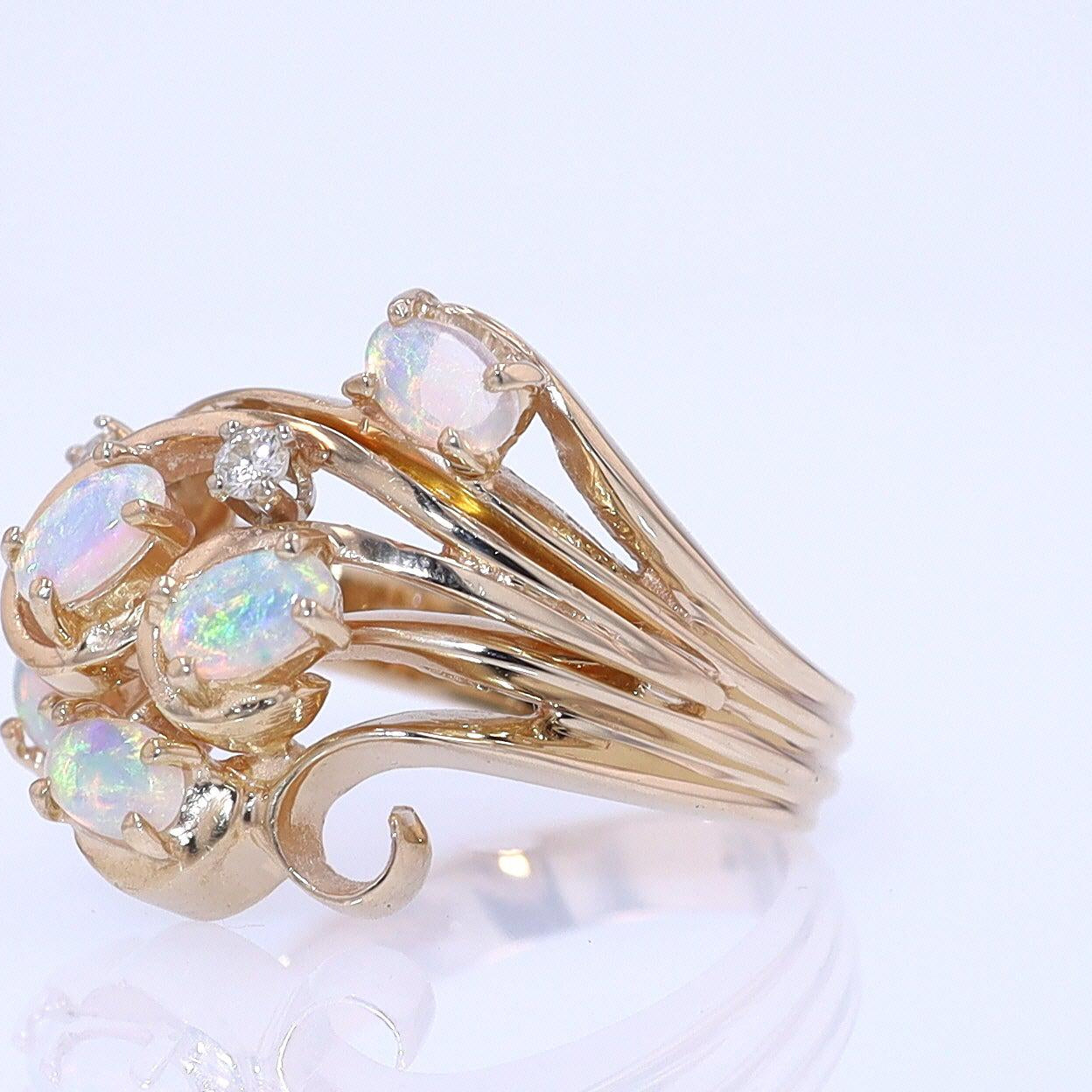 Vintage Swirling Opal & Diamond Cocktail Ring