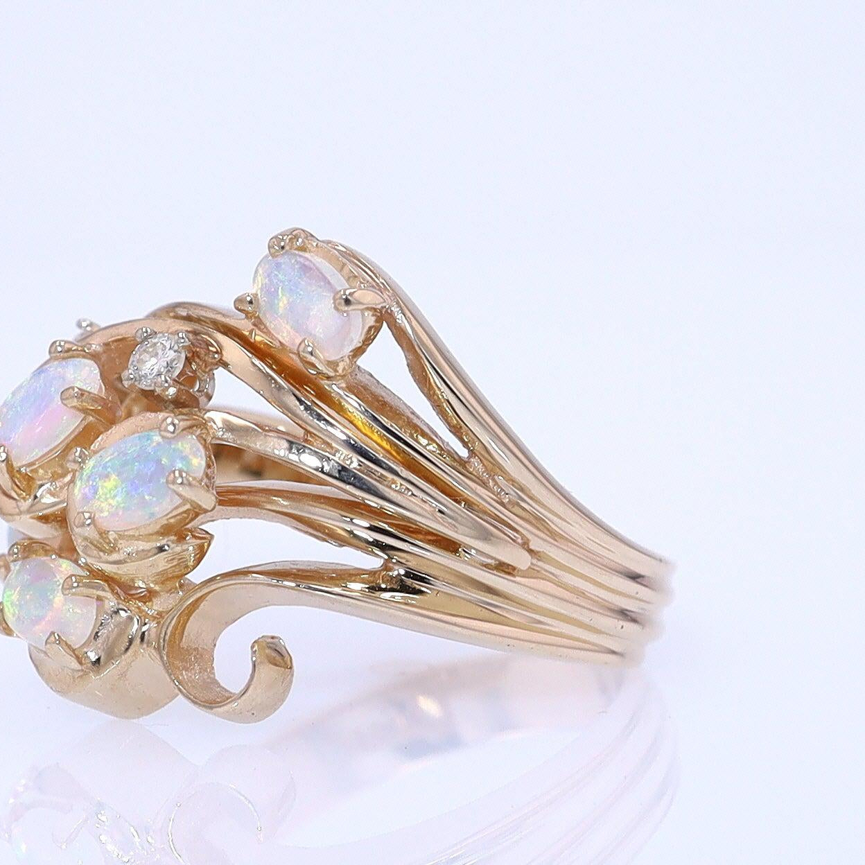 Vintage Swirling Opal & Diamond Cocktail Ring