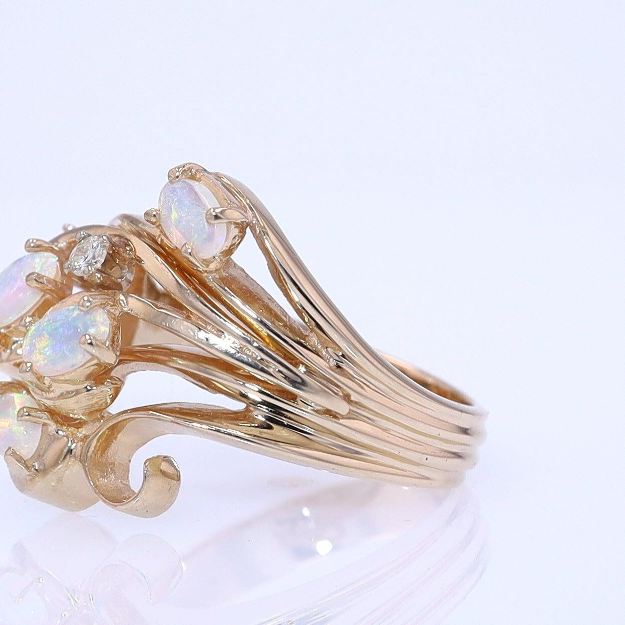Vintage Swirling Opal & Diamond Cocktail Ring