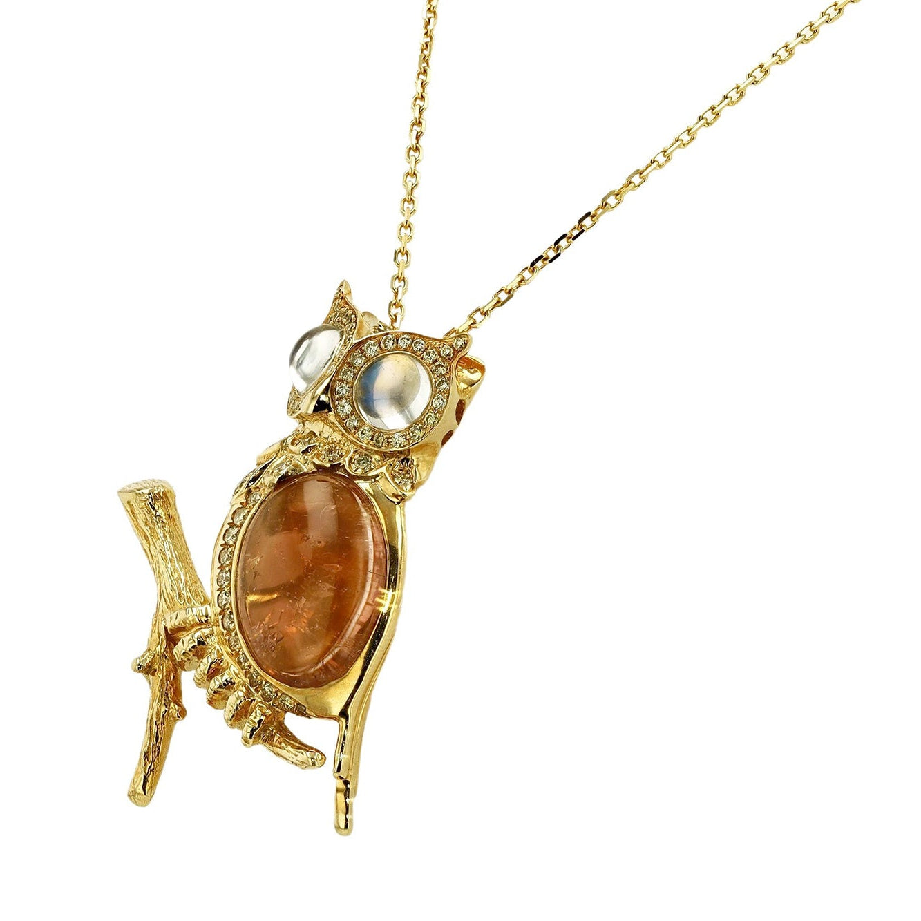 Vintage Tourmaline and Moonstone Owl Necklace