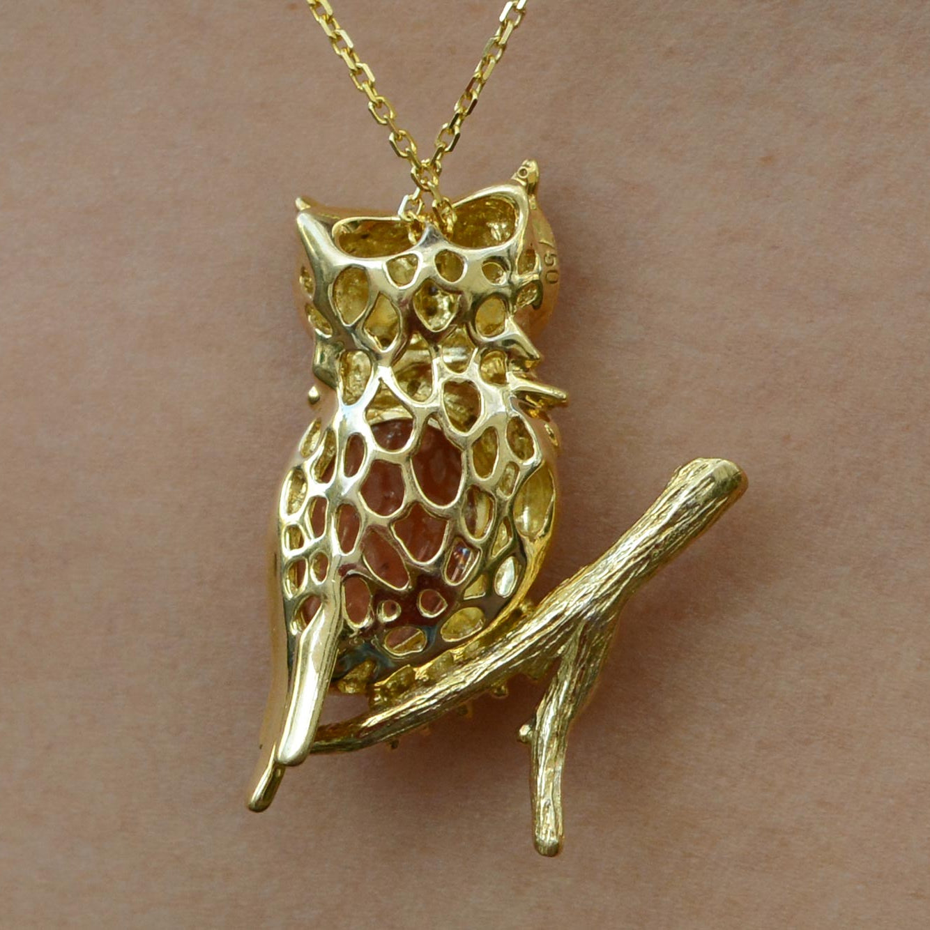 Vintage Tourmaline and Moonstone Owl Necklace