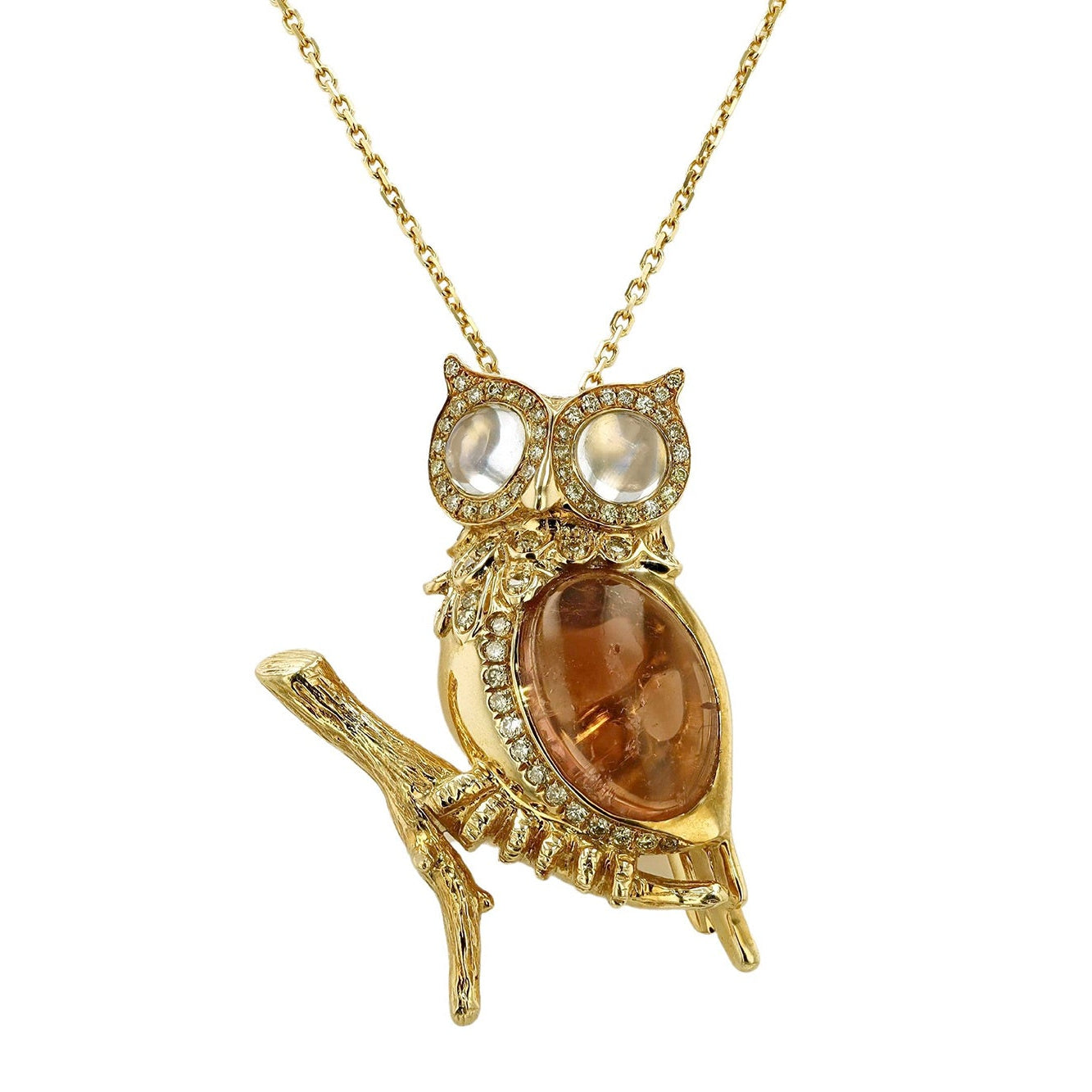 Tourmaline Moonstone Owl Pendant Necklace