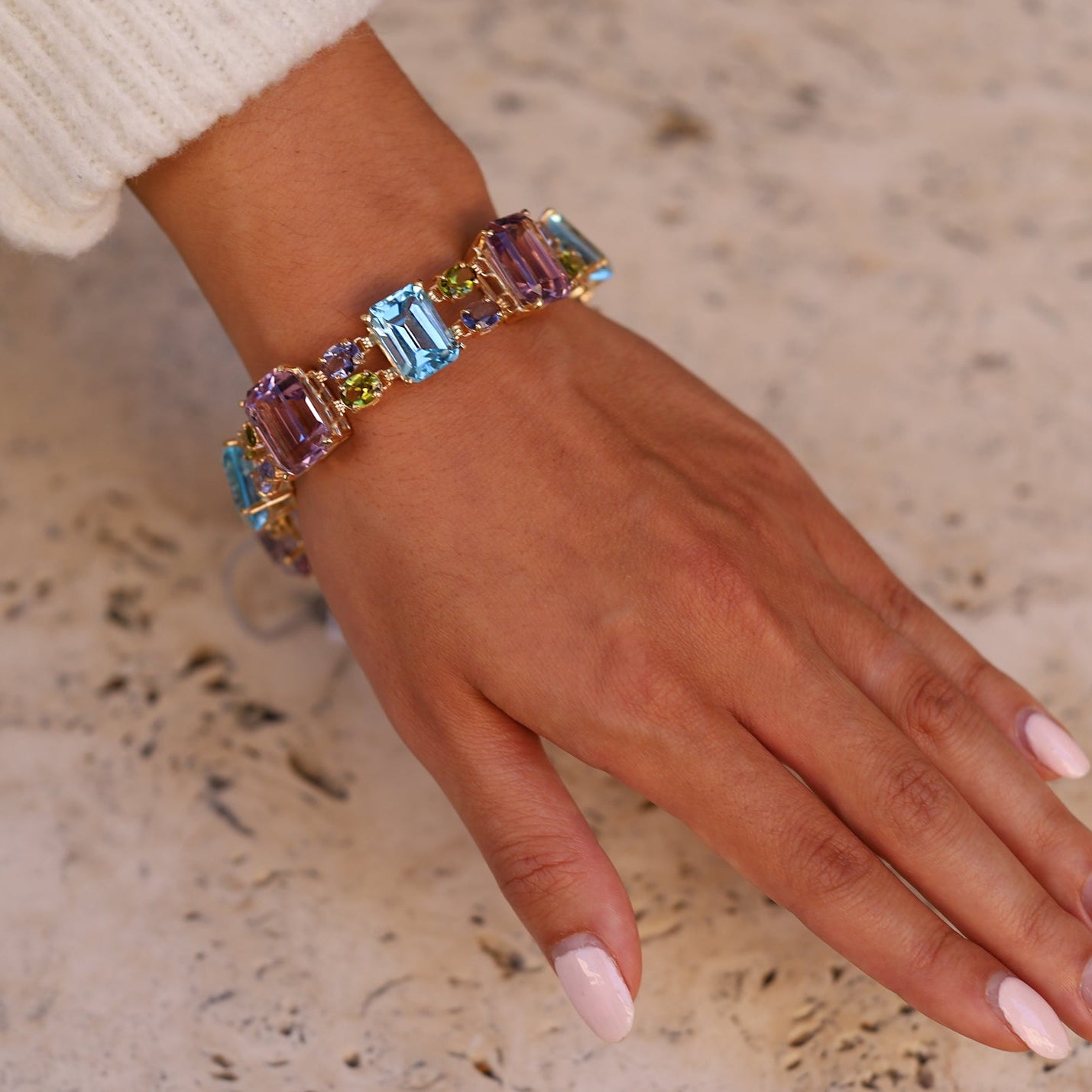 Vintage Unisex 100 Carat Gemstone Rainbow Bracelet