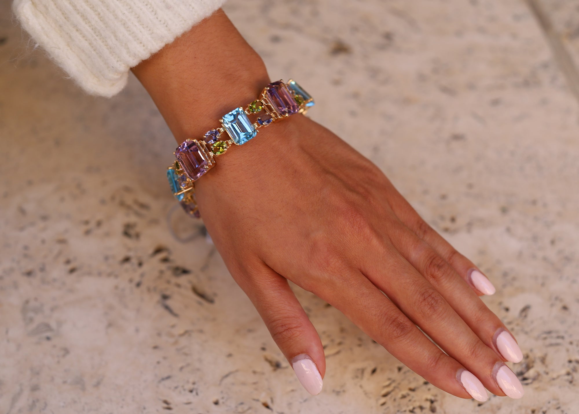 Vintage Unisex 100 Carat Gemstone Rainbow Bracelet