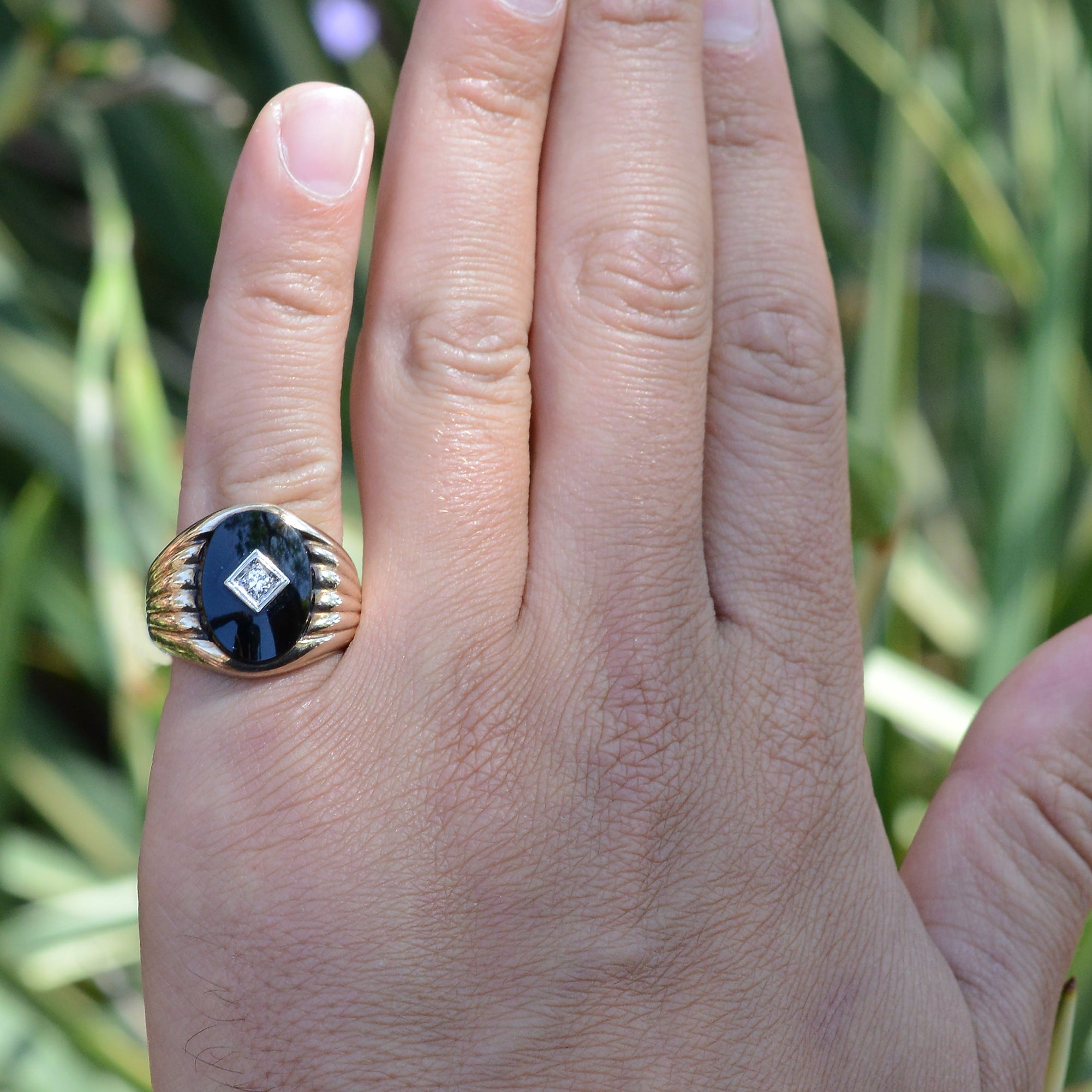Vintage Unisex Onyx and Diamond Ring