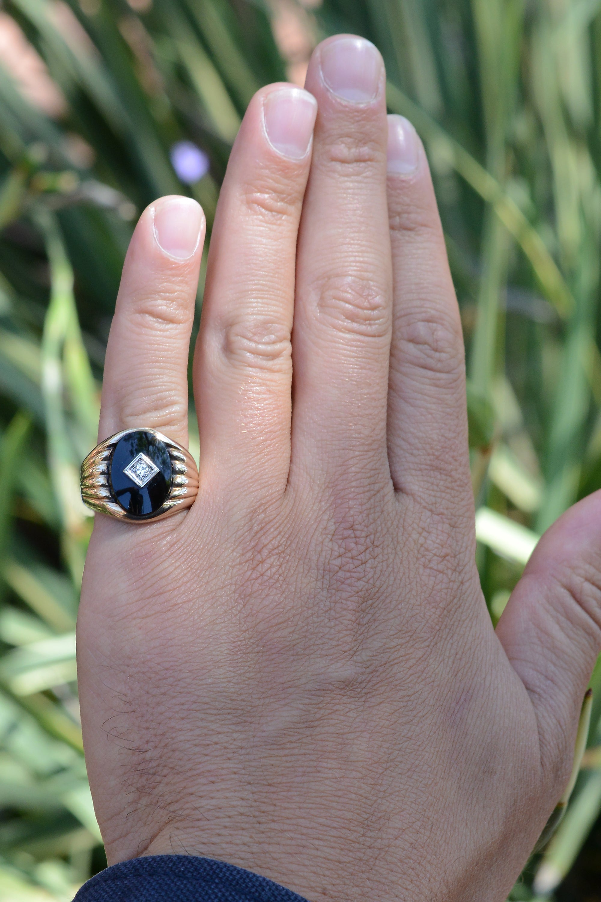 Vintage Unisex Onyx and Diamond Ring