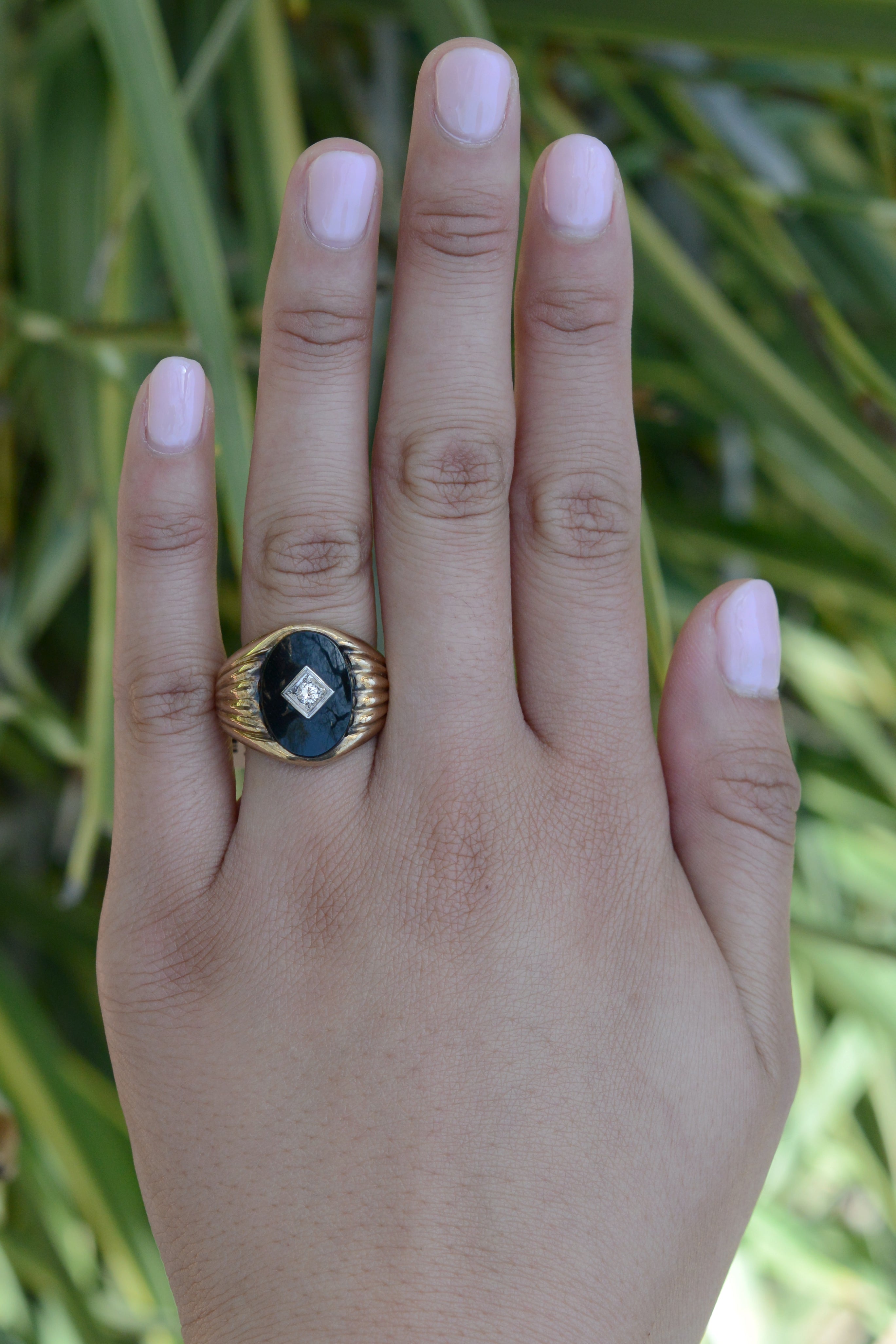 Vintage Unisex Onyx and Diamond Ring