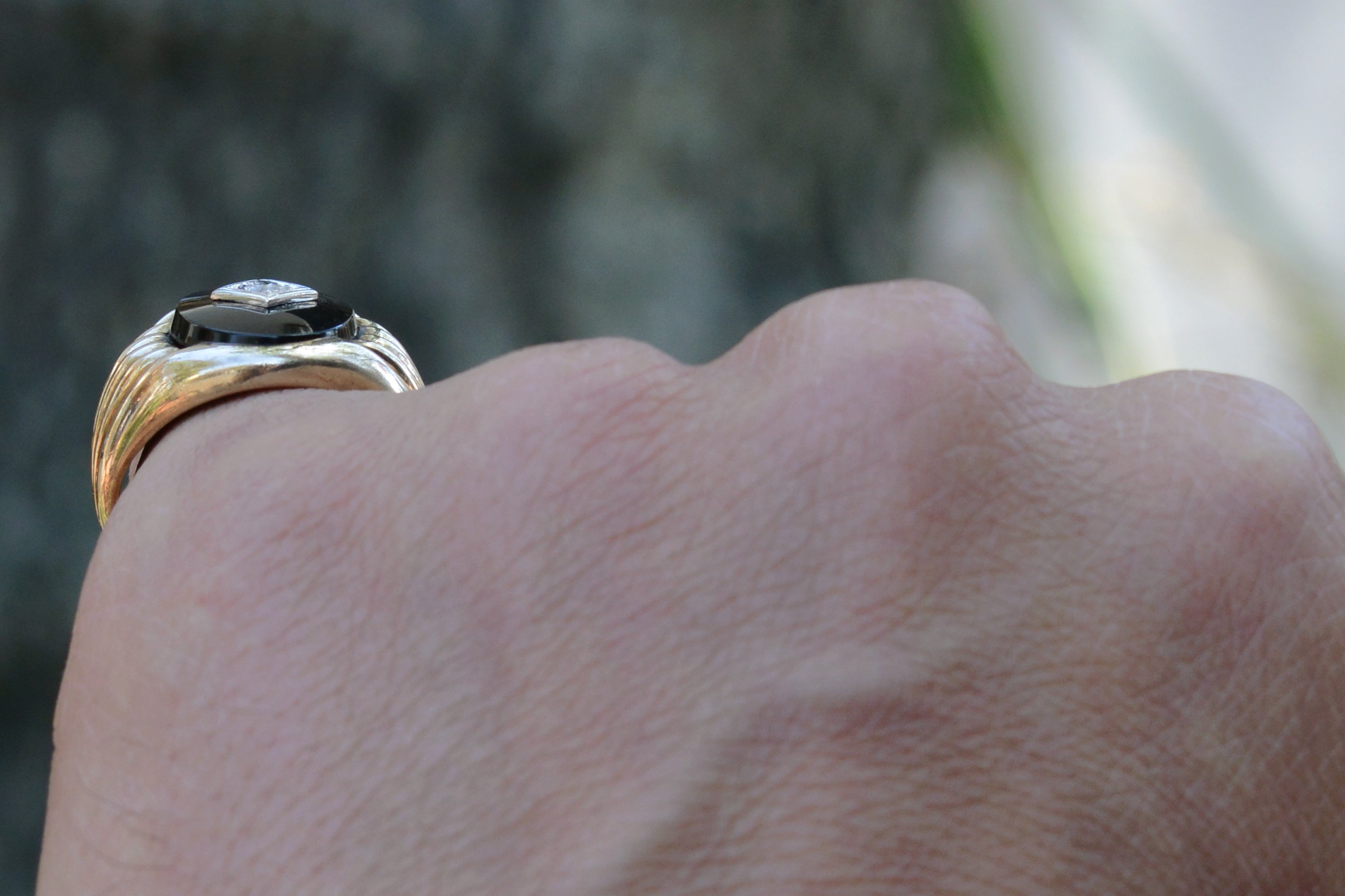 Vintage Unisex Onyx and Diamond Ring