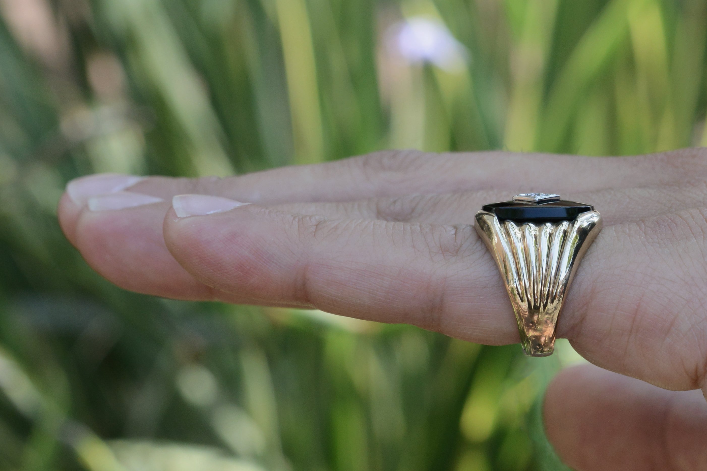 Vintage Unisex Onyx and Diamond Ring
