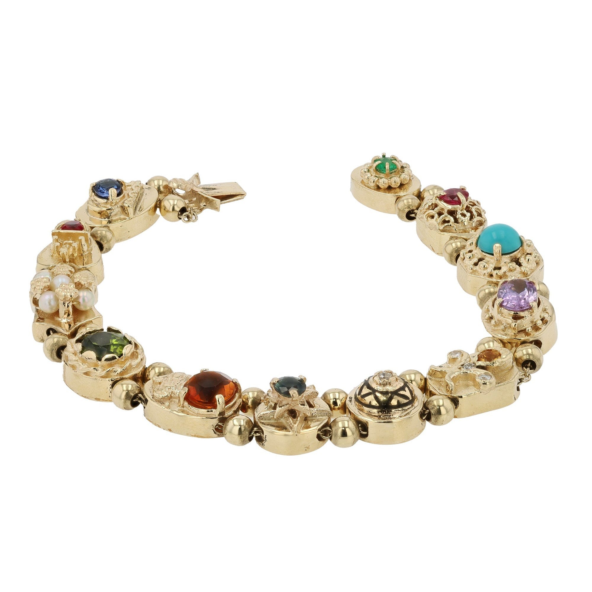 Vintage Gemstone and 14k Gold Slide Bracelet