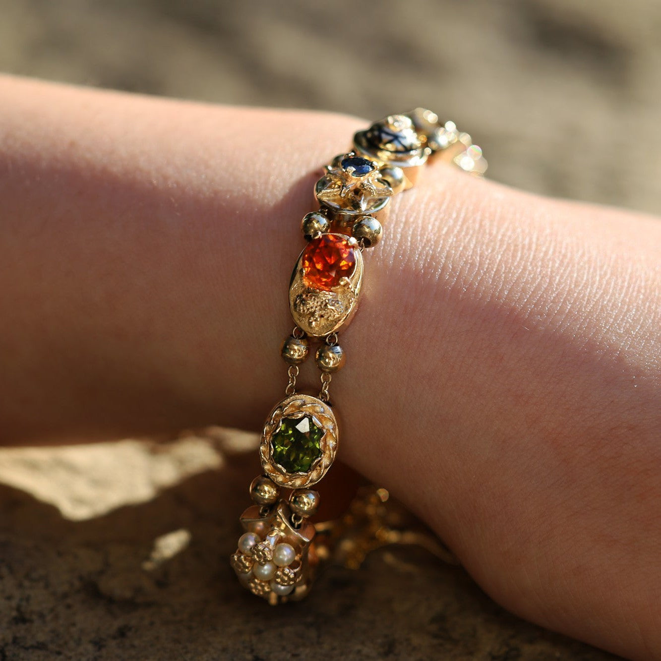 Vintage Gemstone and 14k Gold Slide Bracelet