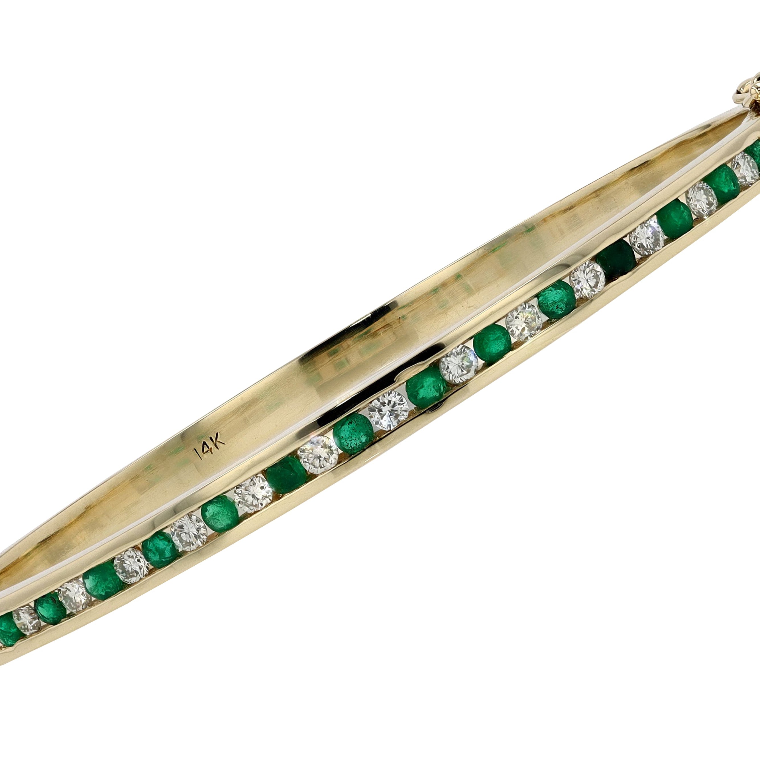 Vintage Yellow Gold Emerald and Diamond Bangle Bracelet