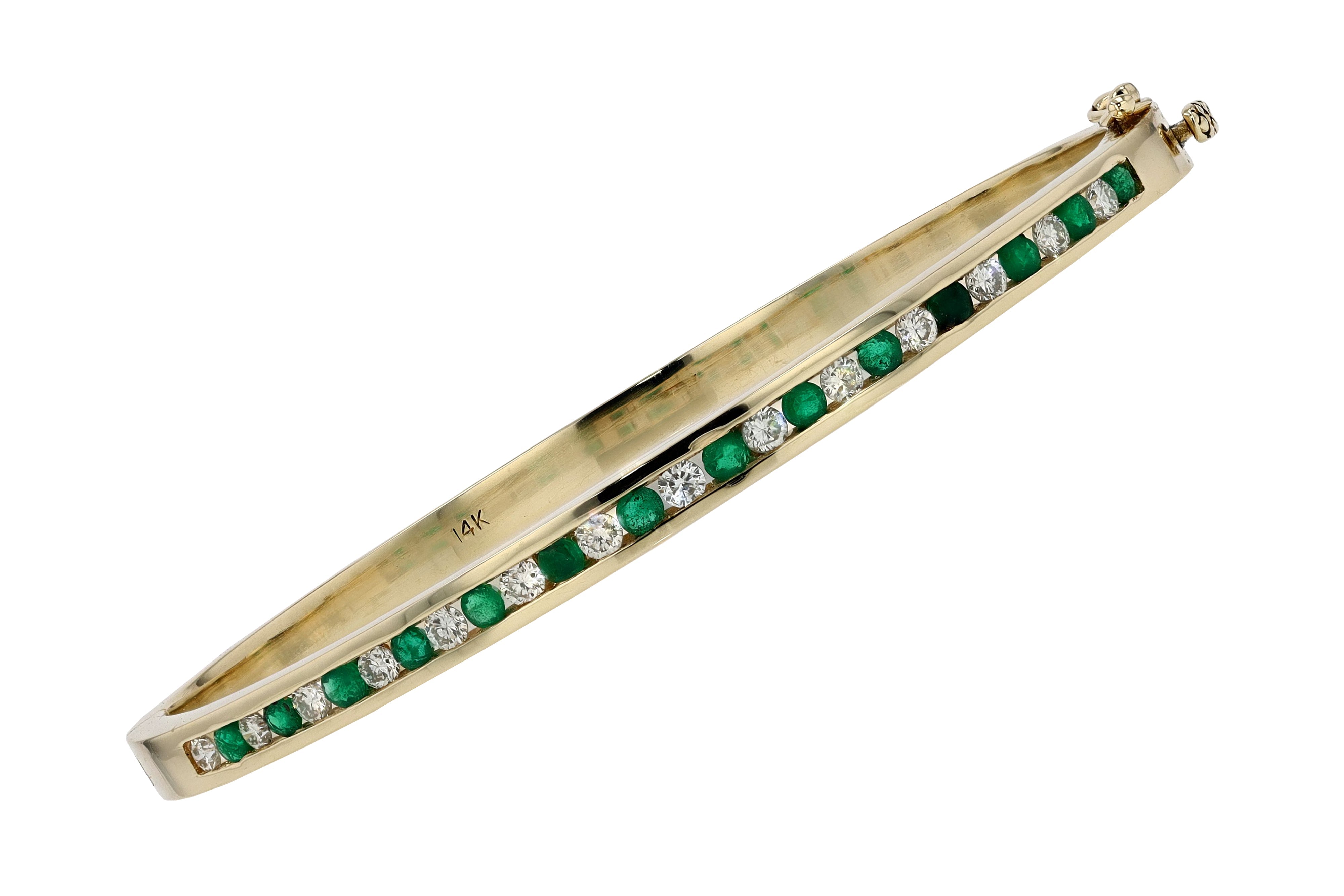 Vintage Yellow Gold Emerald and Diamond Bangle Bracelet