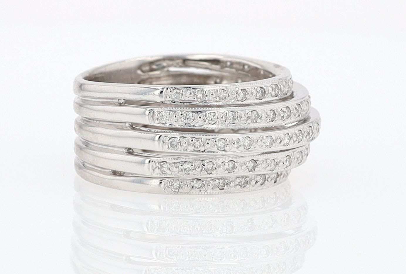 Wide 5 Row Diamond Cigar Band Anniversary Ring
