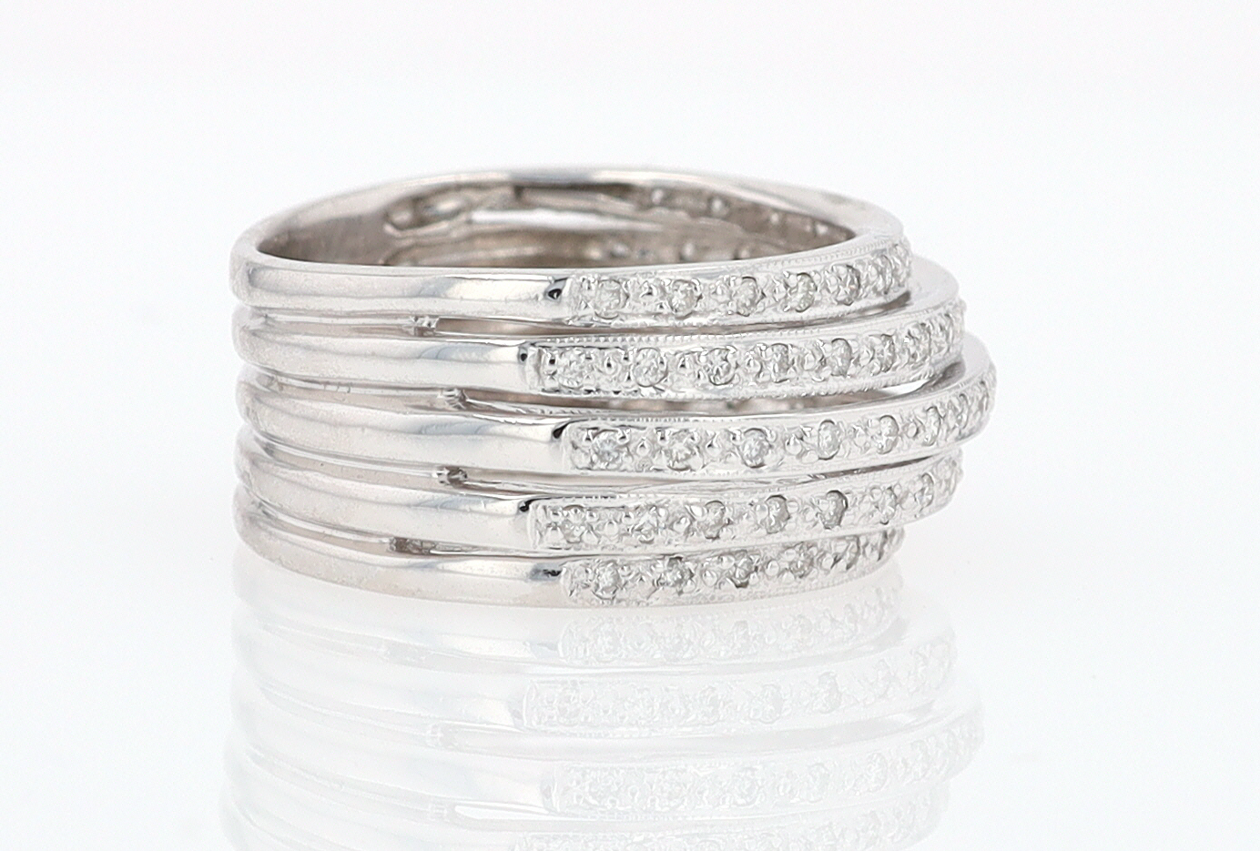 Wide 5 Row Diamond Cigar Band Anniversary Ring