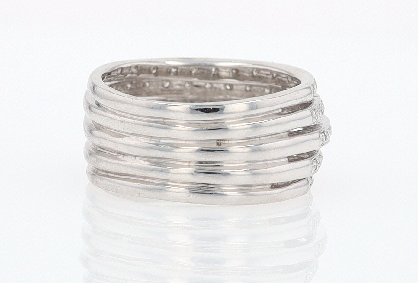 Wide 5 Row Diamond Cigar Band Anniversary Ring