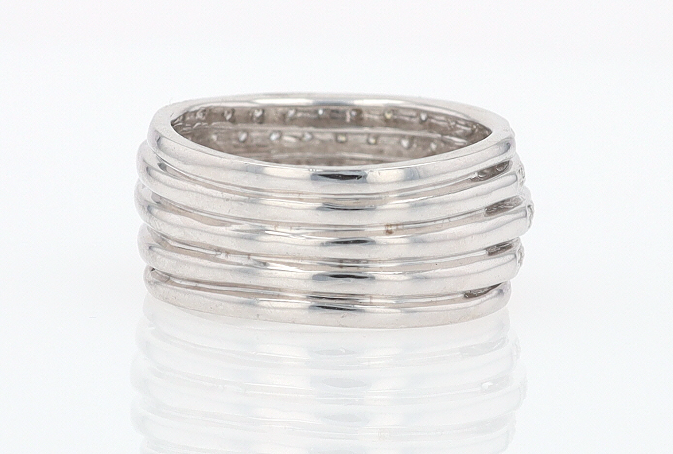 Wide 5 Row Diamond Cigar Band Anniversary Ring