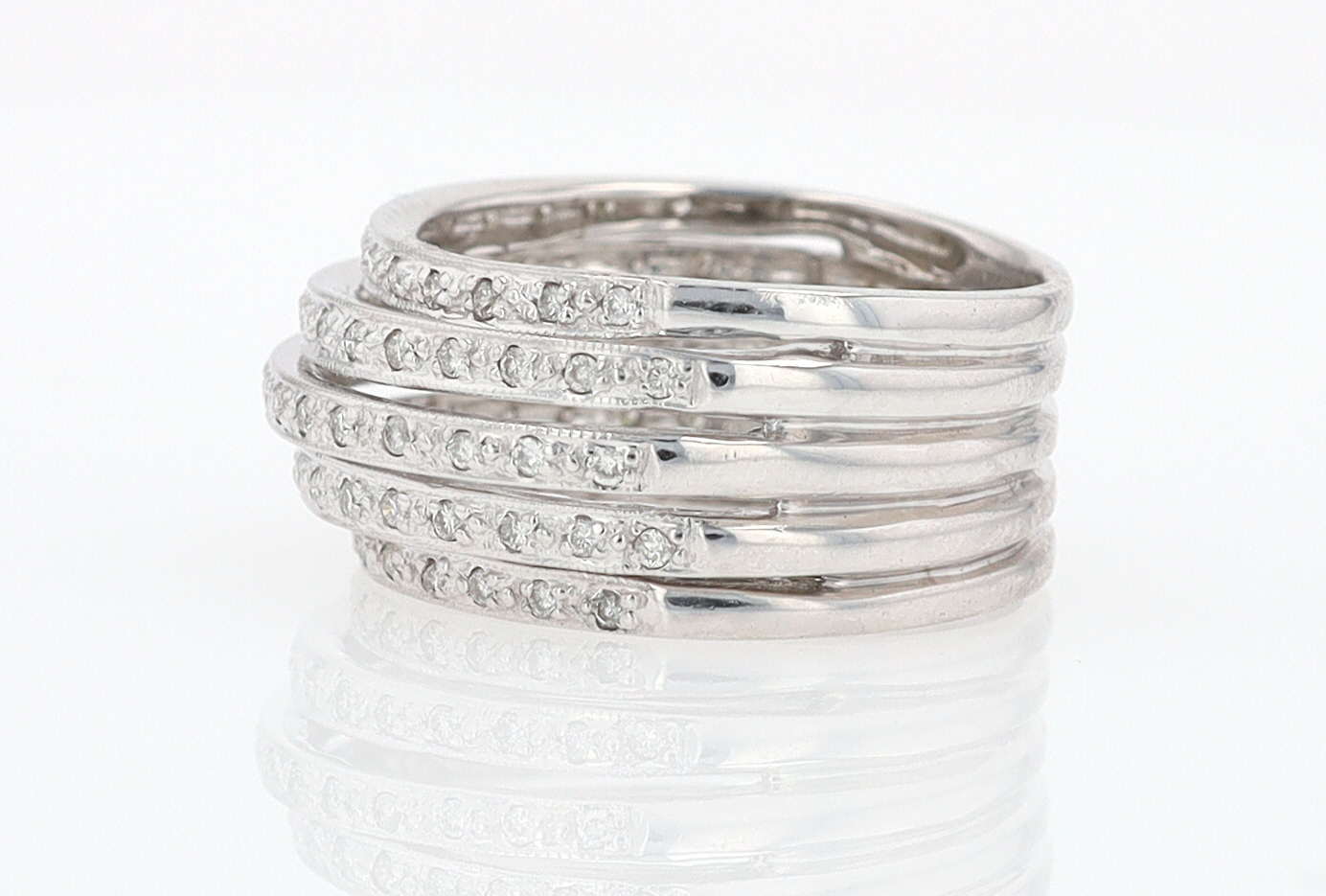 Wide 5 Row Diamond Cigar Band Anniversary Ring