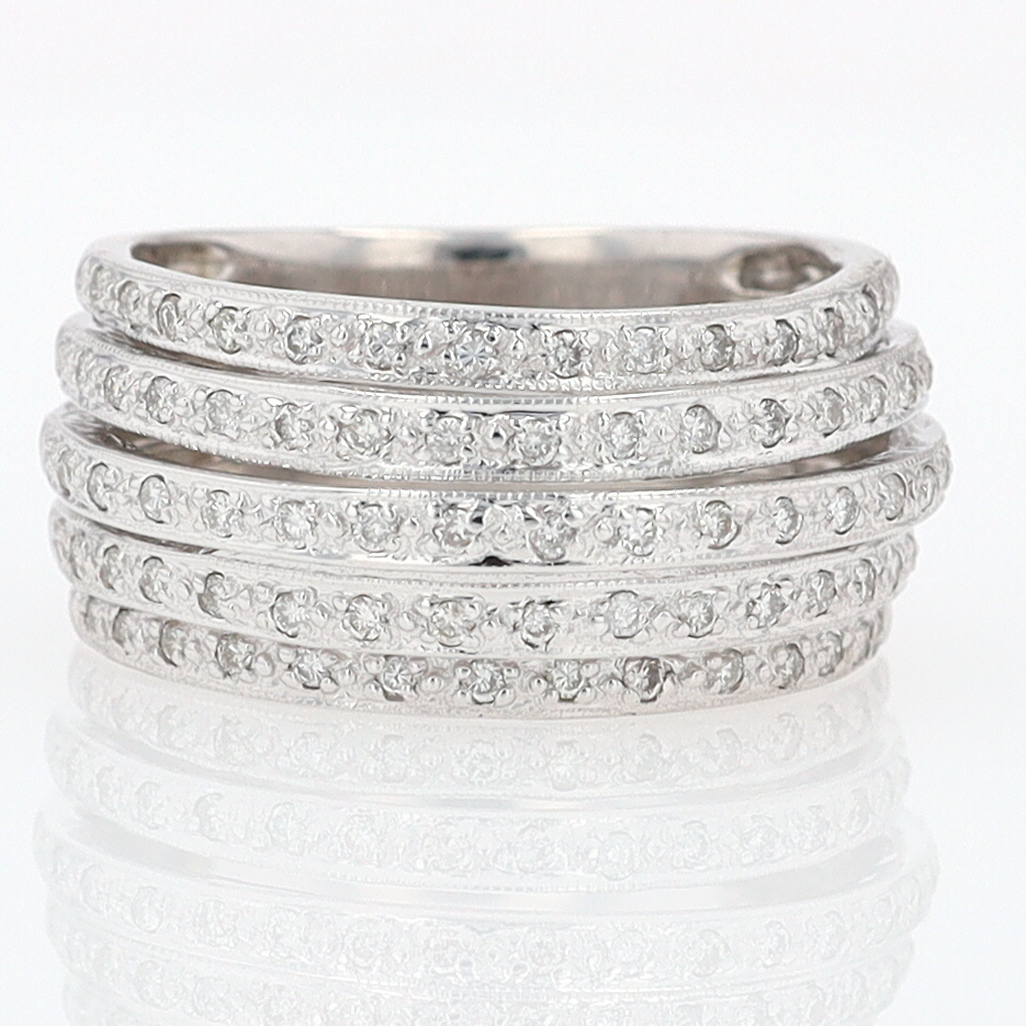 Wide 5 Row Diamond Cigar Band Anniversary Ring