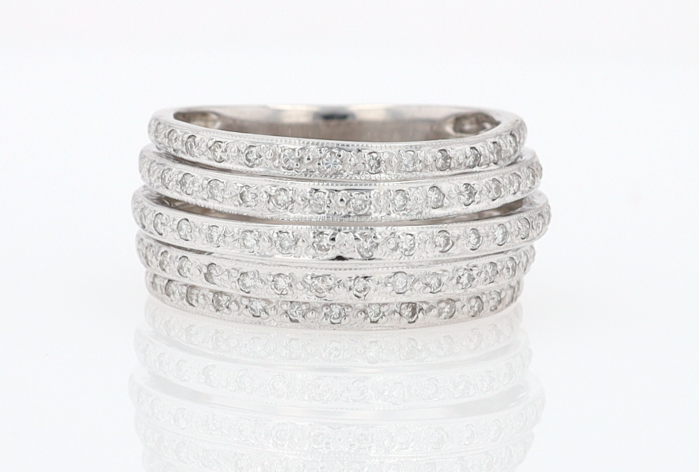 Wide 5 Row Diamond Cigar Band Anniversary Ring