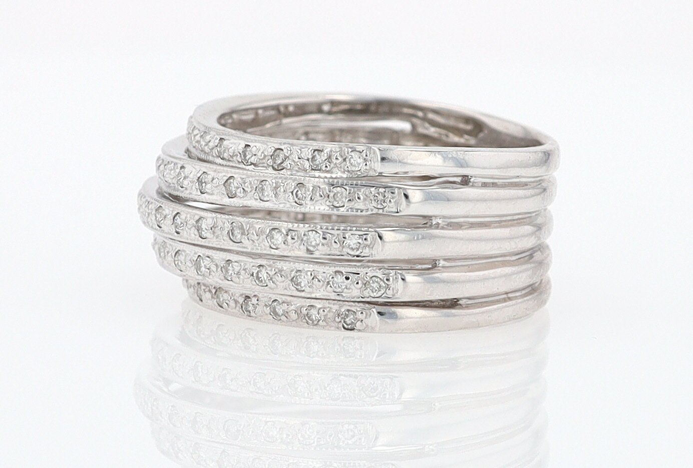 Wide 5 Row Diamond Cigar Band Anniversary Ring