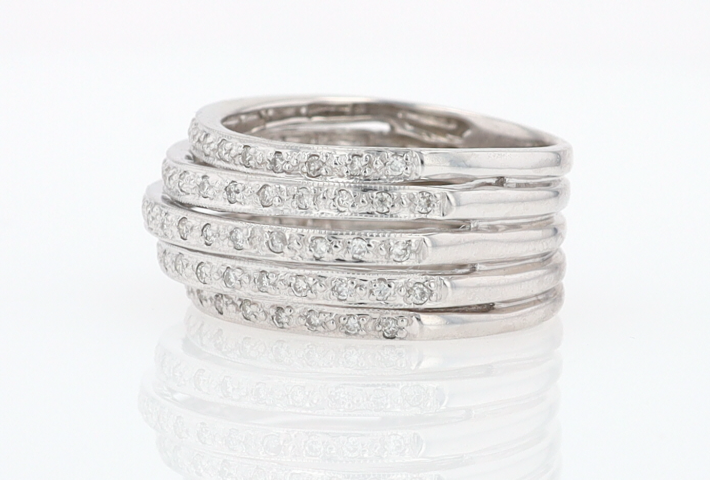 Wide 5 Row Diamond Cigar Band Anniversary Ring