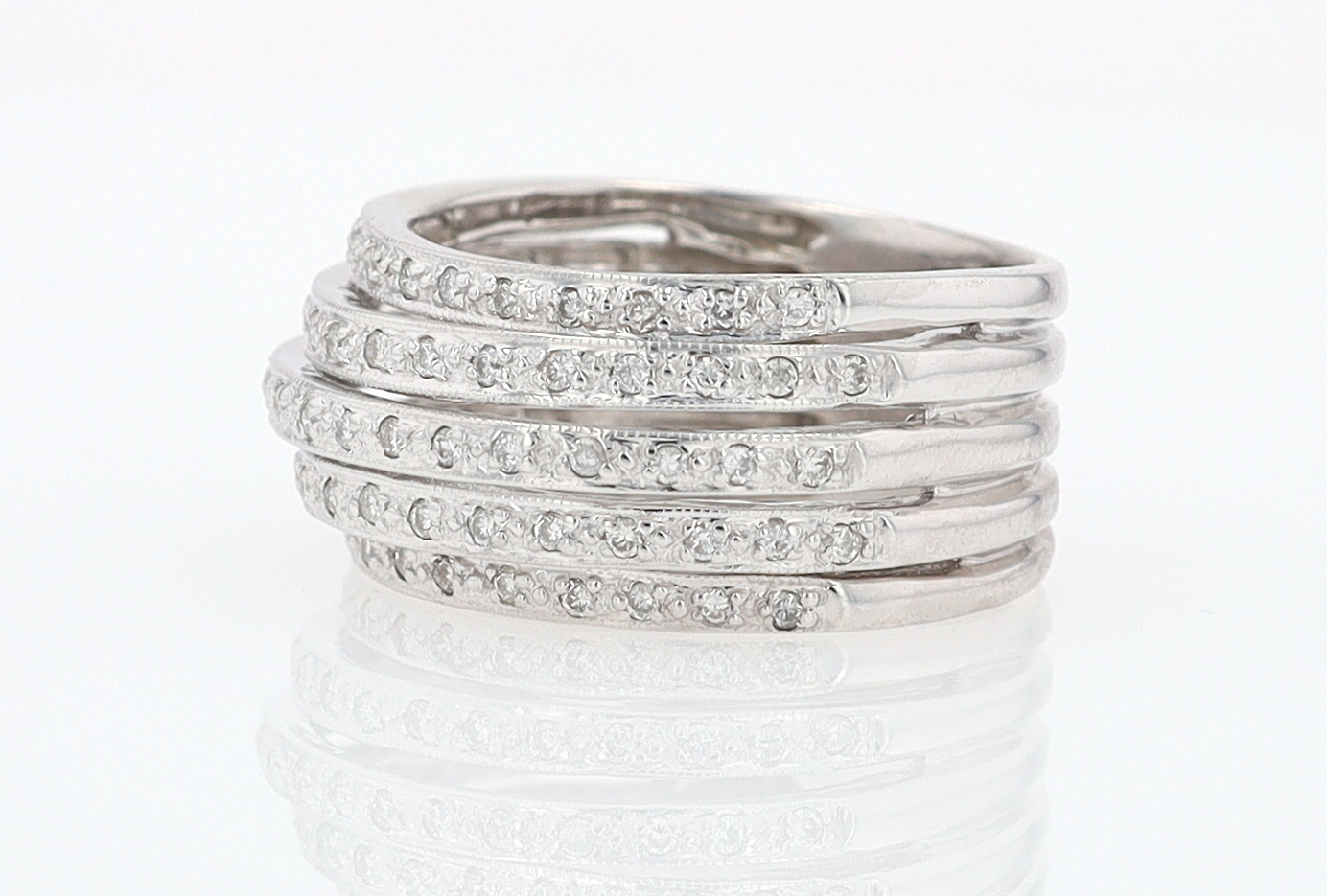 Wide 5 Row Diamond Cigar Band Anniversary Ring